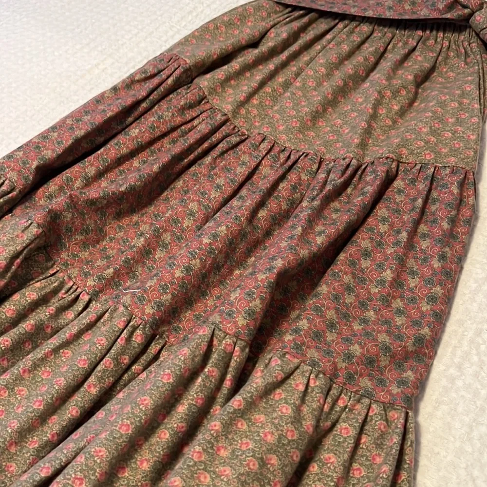 Laura Me Cotton Blend Tiered Midi Floral Print Elastic Waist Skirt with Tie Belt - Picture 4 of 16